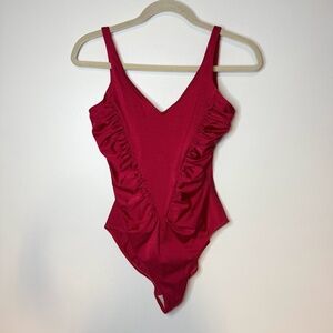 Vintage Rose Marie Reid 80s One Piece Swimsuit Red/Pink Ruched Front 1980s